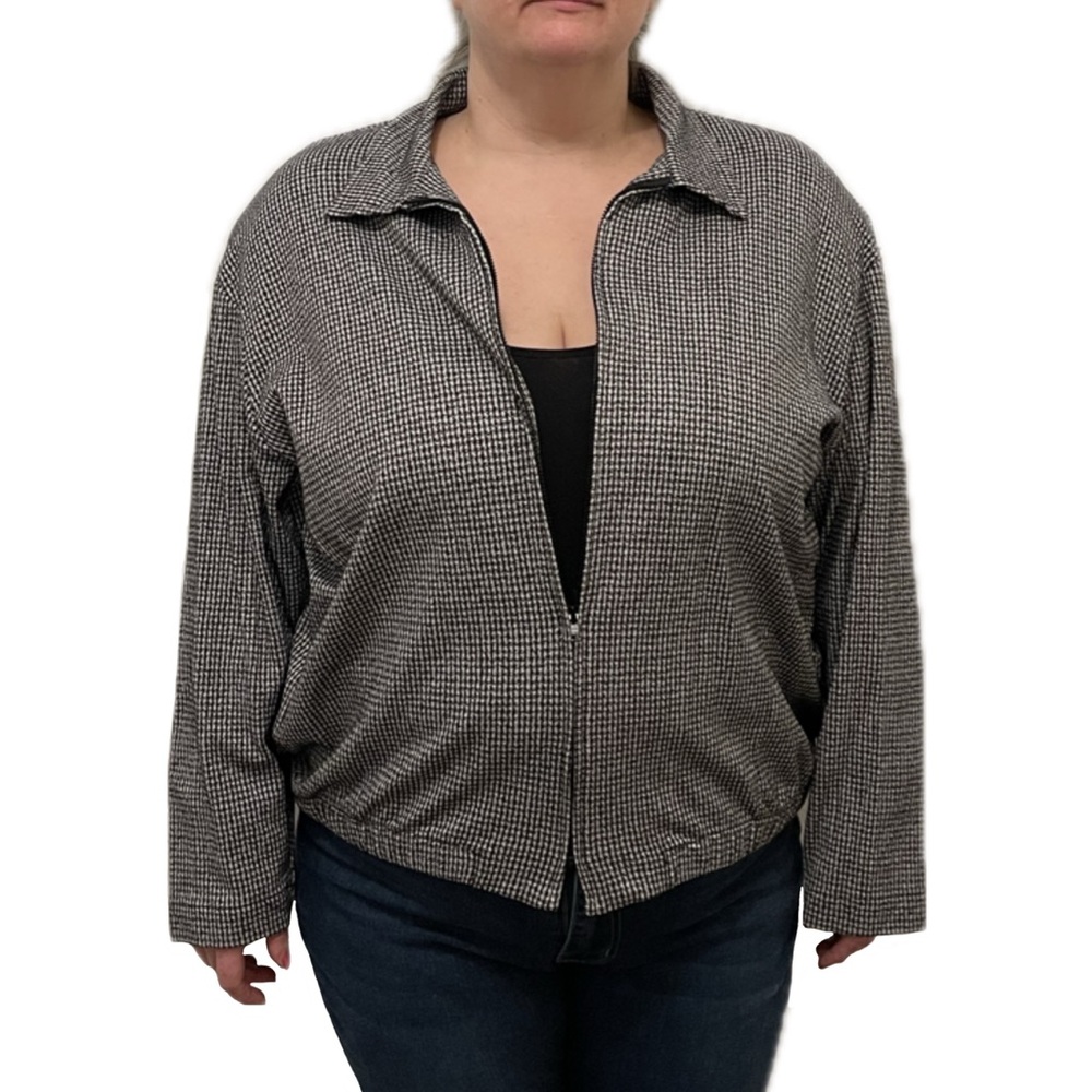 NWT Vintage 90s Nikki Houndstooth Marbury Zip Jacket Black White Check Career XL